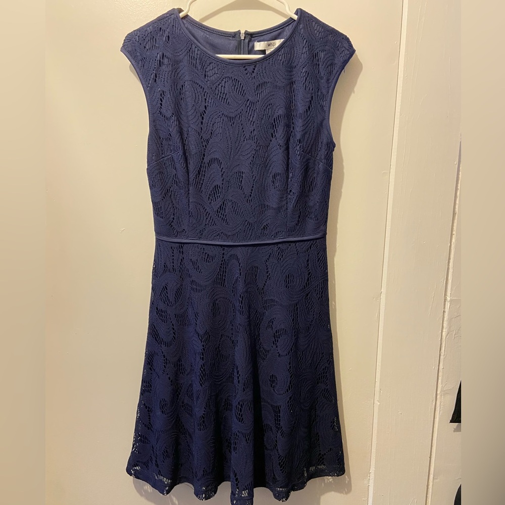Navy blue lace dress with zipper back